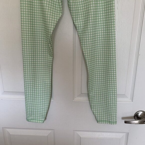 LA + Image Women’s Medium Leggings Green White Gingham Pants Excercise - Picture 7 of 9